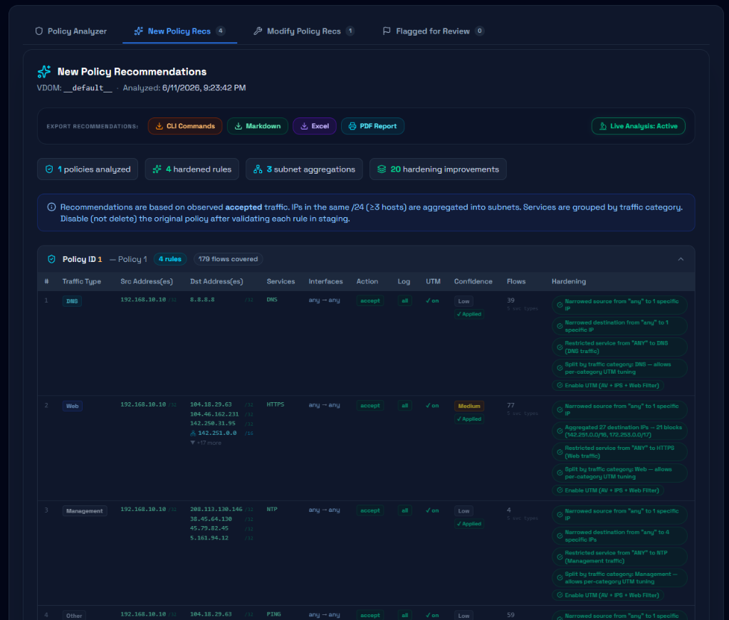 Automated policy recommendations interface